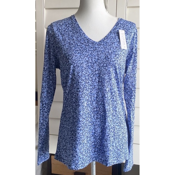 Lands' End Tops - NWT Lands' End Supima Cotton Long Sleeve V-Neck T-Shirt Women S Tall Ditzy Blue
